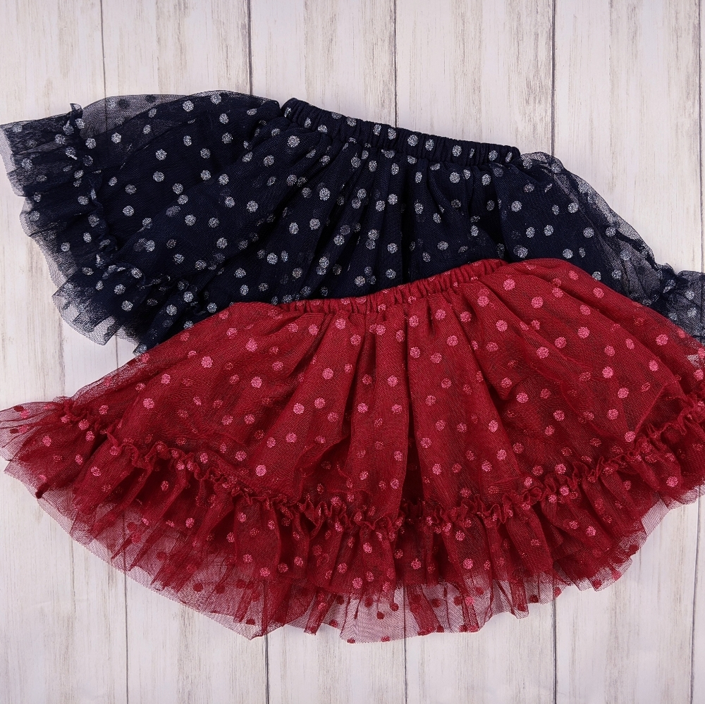 Lot of 2 tulle tutu skirts glitter polka dot 2T